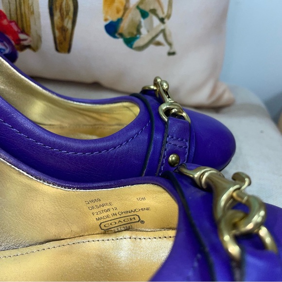 Coach Desaree Leather Ultra Violet Purple Round Toe Dogleash Pumps Heel Size 10B - Picture 11 of 13